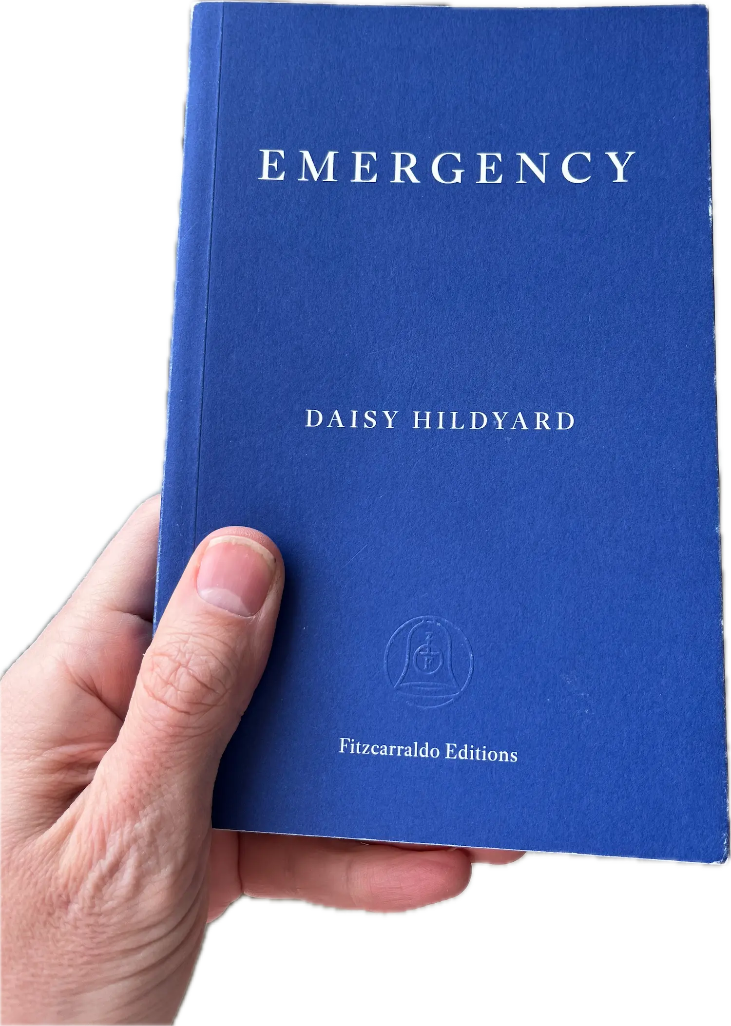 A hand holding a book, Emergency