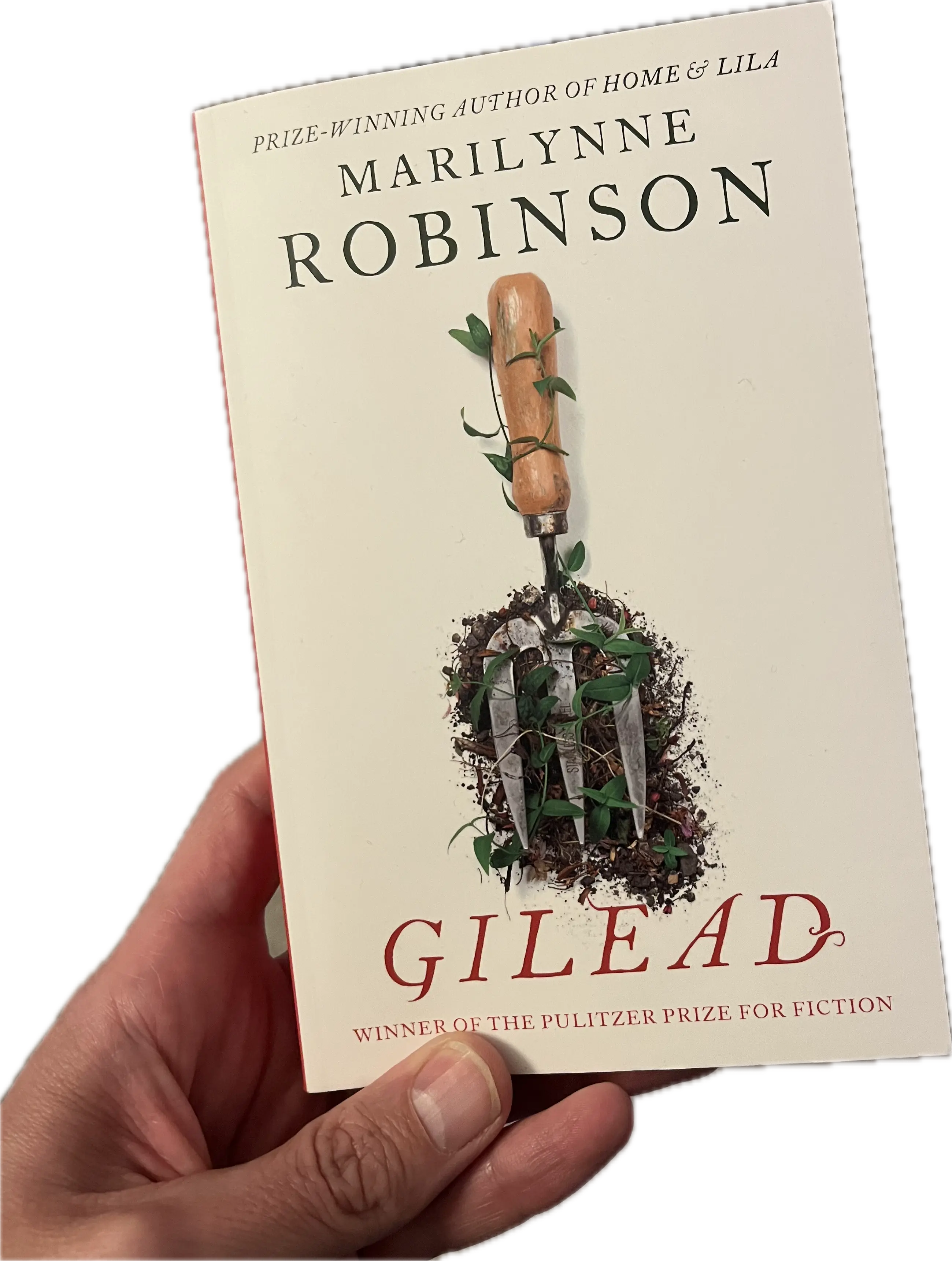 A hand holding a book, Gilead
