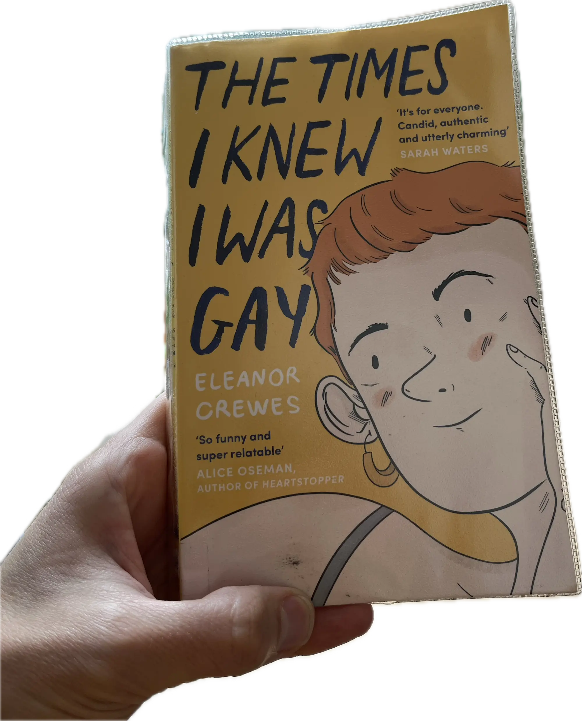 A hand holding a book, The Times I knew I was Gay